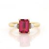 Stones & Gold Rings | Emerald Cut Rubellite Tourmaline And Pearl Solid 14 Karat Gold Ring