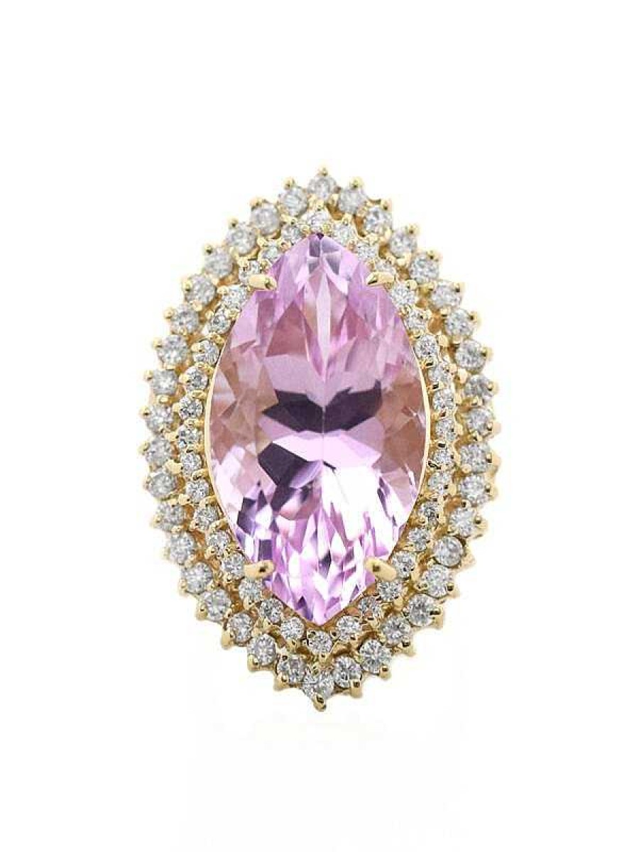 Stones & Gold Rings | 21.28Ct Natural Kunzite 1.63Ct Diamond Double Halo Cocktail Ring