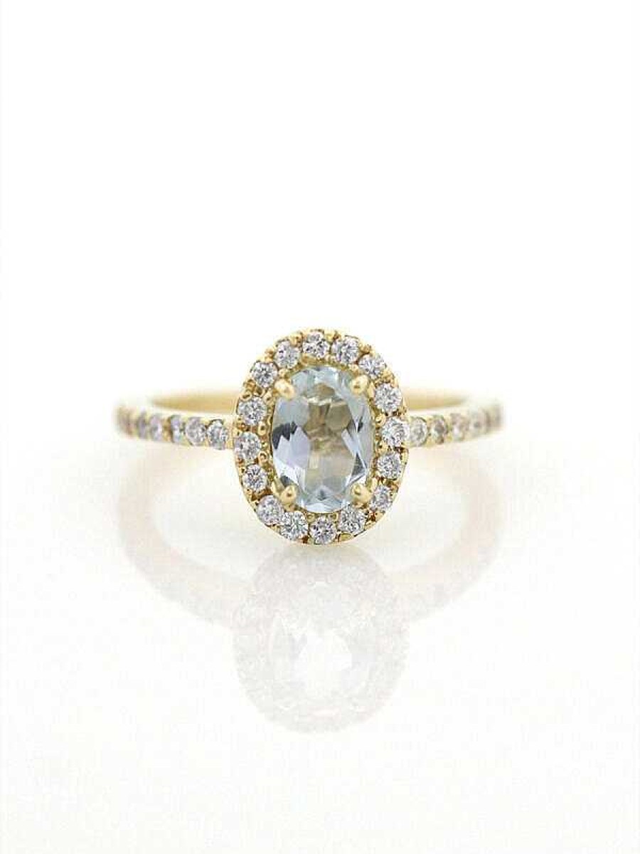 Stones & Gold Rings | 7X5Mm Natural Aquamarine Solid 14 Karat Gold Engagement Ring