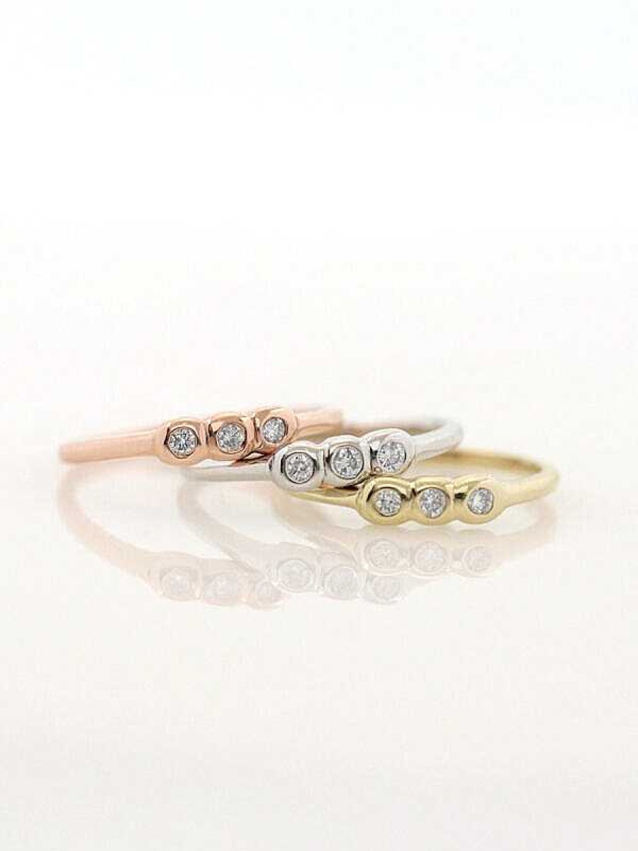 Stones & Gold Rings | Trio Diamond Bezel Solid 14 Karat Gold Stackable Ring