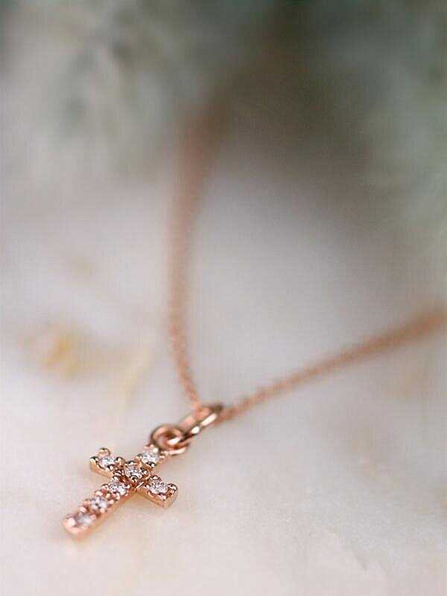 Stones & Gold Necklaces | Natural Baby Diamond Cross Solid 14 Karat Gold Pendant Charm