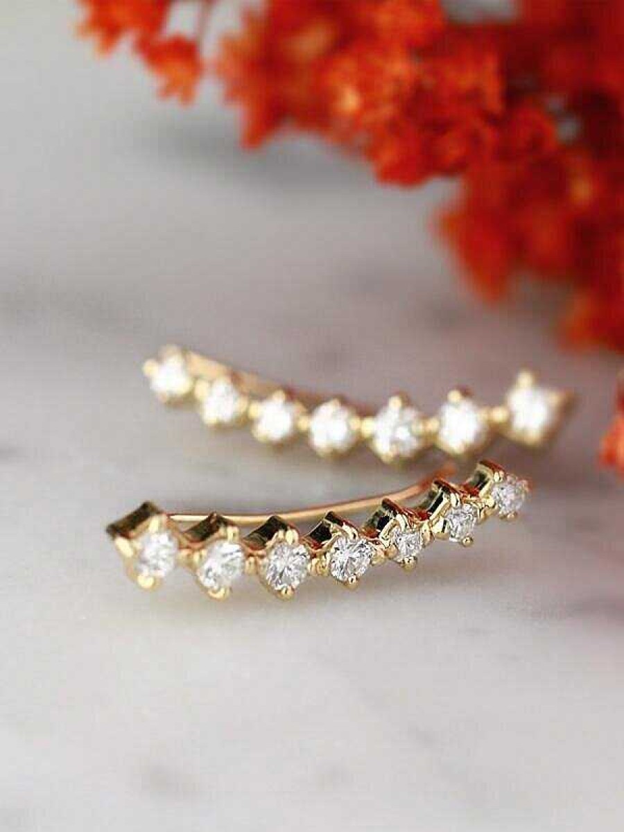 Stones & Gold Earrings | 0.54Ct Natural Diamond Solid 14 Karat Gold Earring Climbers