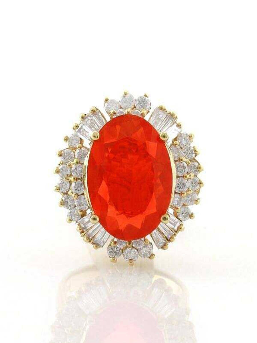 Stones & Gold Rings | One-Of-A-Kind | Fire Opal Ring | 4.31Ct Fire Opal | 1.58Ct Round Diamonds | Solid Gold Ring | Estate Fine Jewelry | Free Shipping