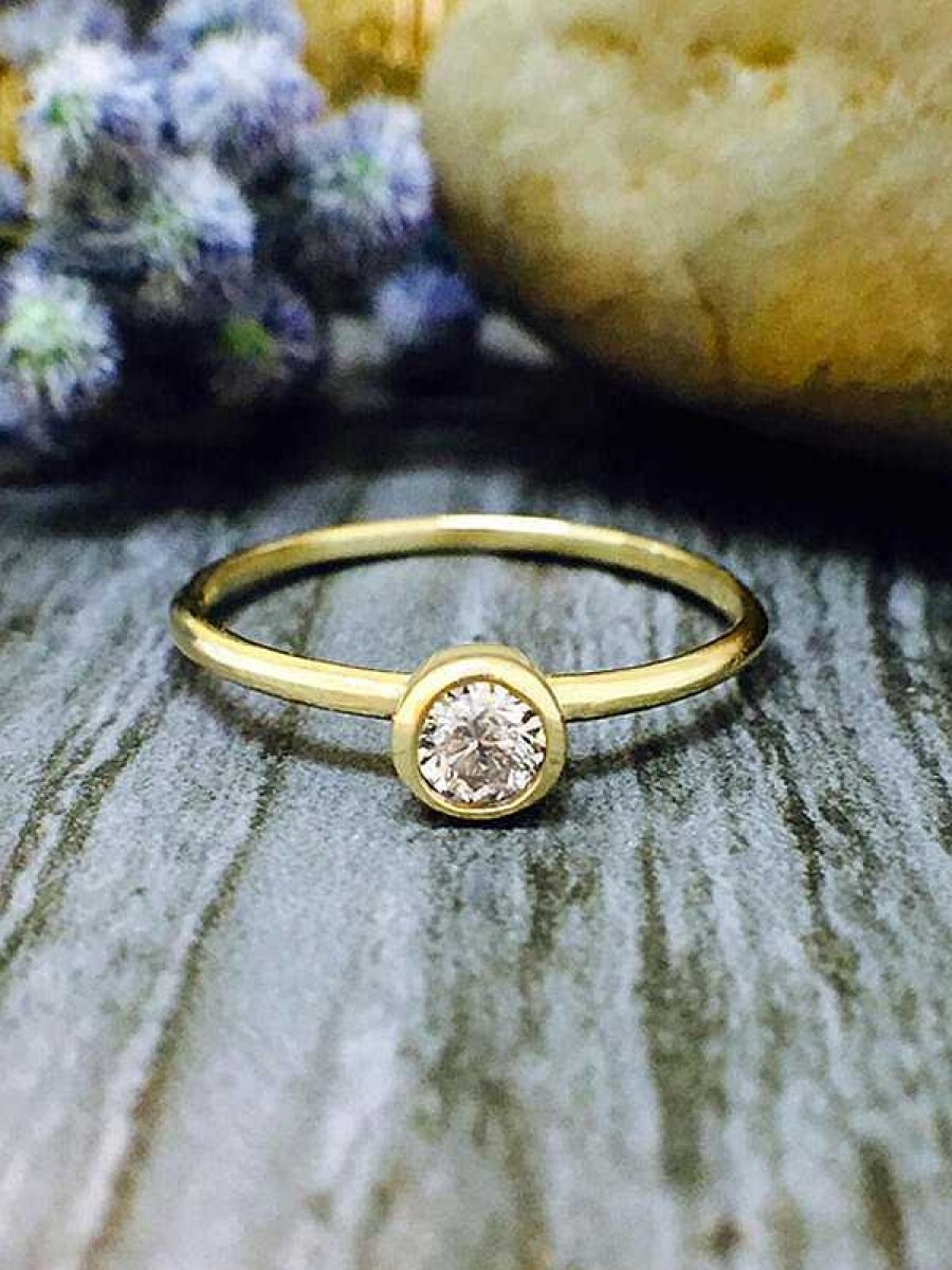 Stones & Gold Rings | Set: Diamond Solitaire Solid Tri-Tone Gold (14Kw, 14Ky, 14Kr) Stackable Rings 14K Tri-Tone