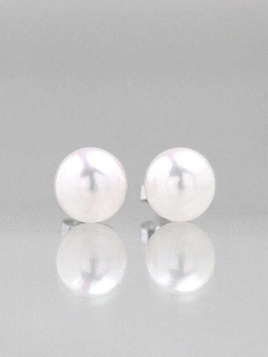 Stones & Gold Earrings | 8Mm Cultured Akoya Pearl Solid 14 Karat Gold Earrings