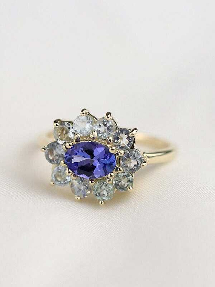 Stones & Gold Rings | Tanzanite And Tourmaline Halo Blue Dream Ring