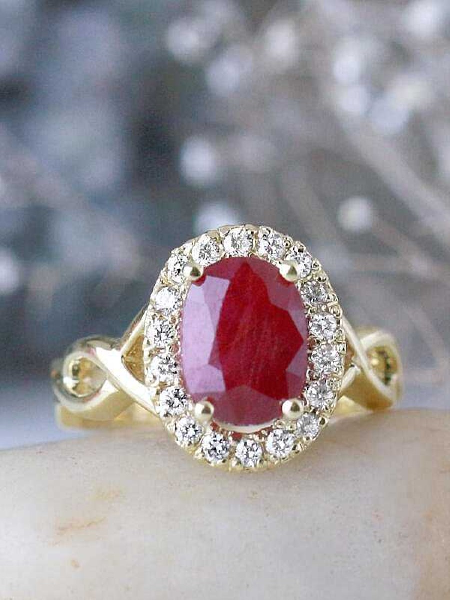 Stones & Gold Rings | 8X6Mm Oval Natural Ruby 14 Karat Engagement Ring