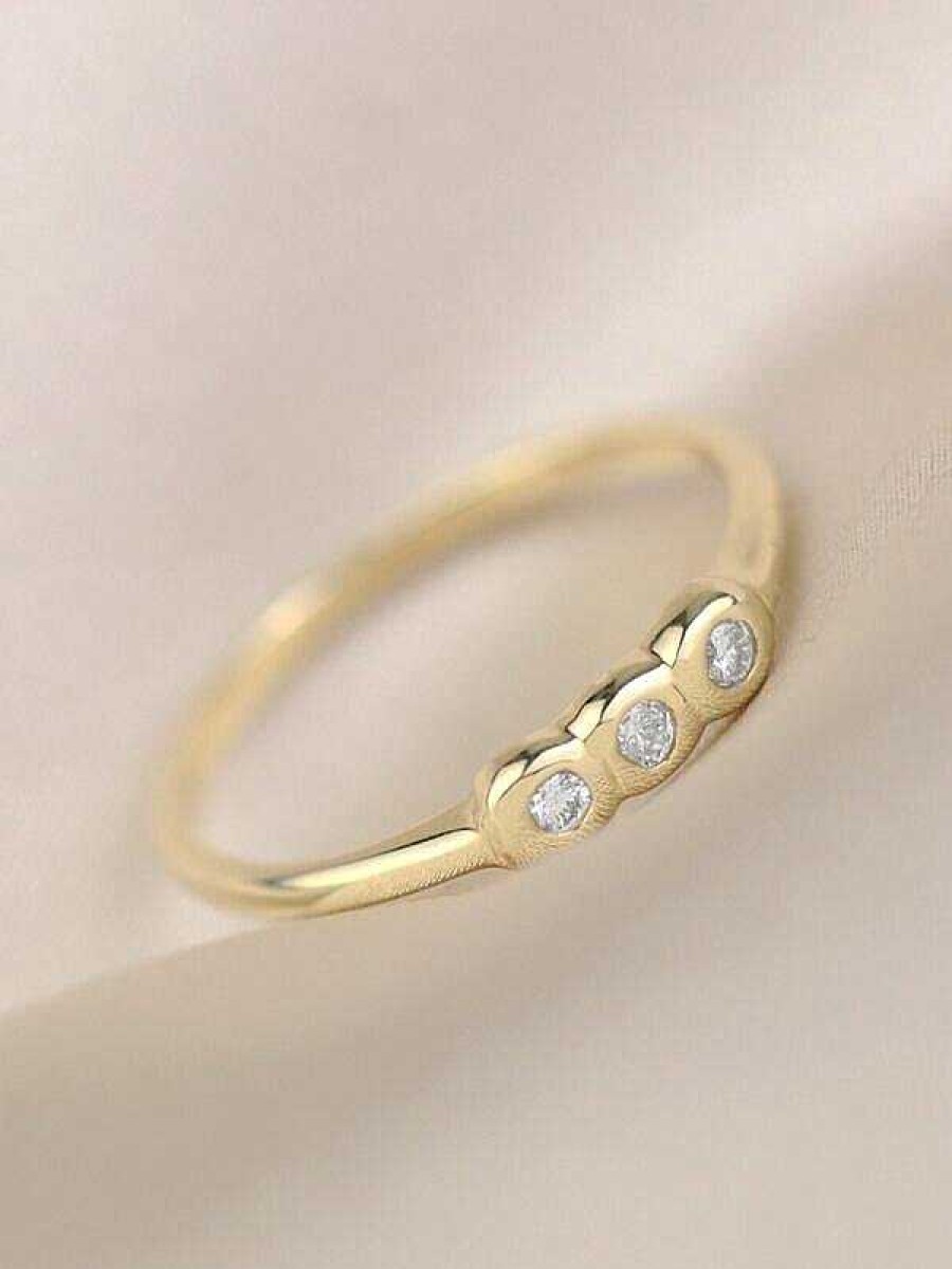 Stones & Gold Rings | Trio Diamond Bezel Solid 14 Karat Gold Stackable Ring