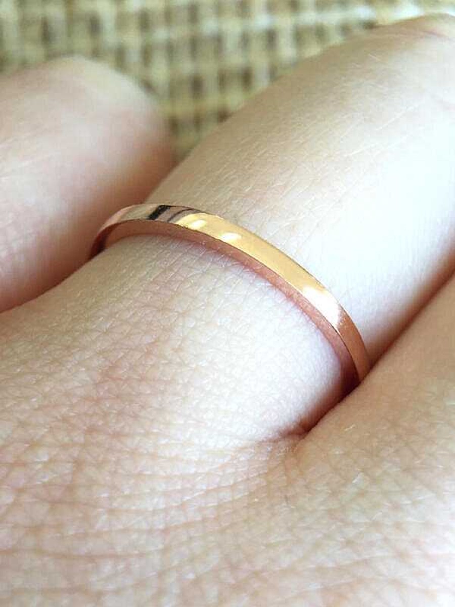 Stones & Gold Rings | 1.3Mm Wedding Band Solid Gold (14Kr) Thin Minimalist Stackable Women'S Engagement Ring