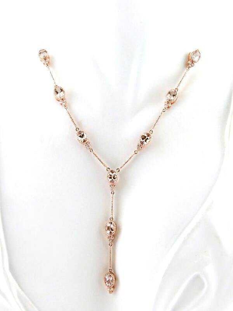 Stones & Gold Necklaces | Morganite By The Yard And Diamond Solid 14 Karat Gold Fancy Chain Necklace