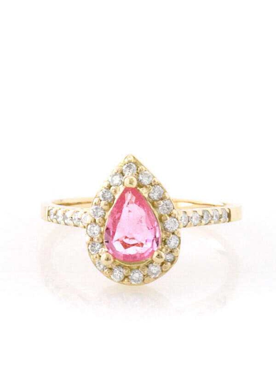 Stones & Gold Rings | Teardrop Pink Sapphire And Diamond Solid 14 Karat Gold Engagement Ring