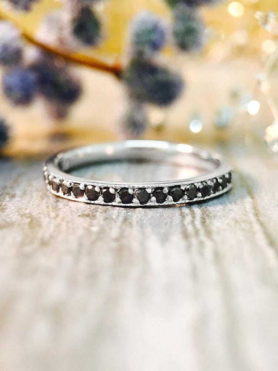 Stones & Gold Rings | 2Mm Black Diamond Eternity Wedding Band Solid Gold (14Kw) Edgy Stackable Engagement Ring