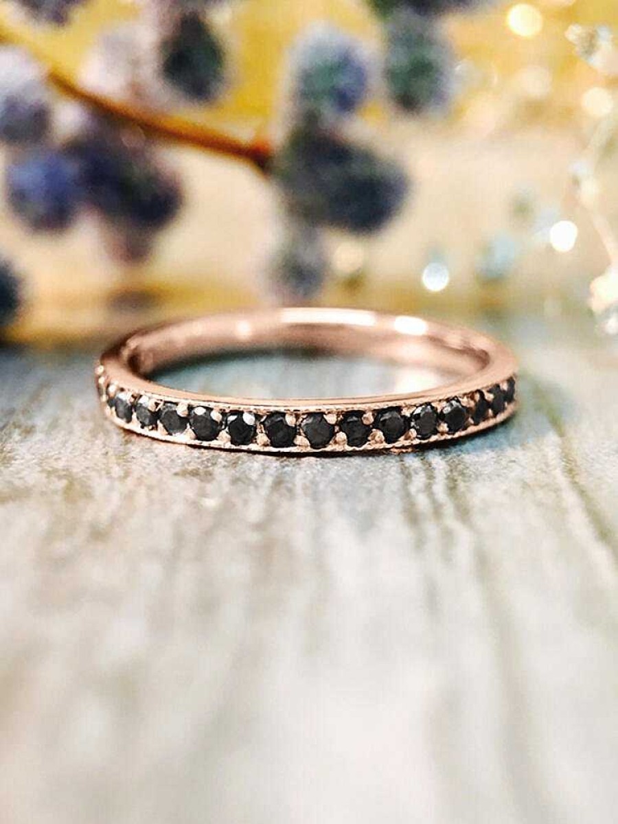 Stones & Gold Rings | 2Mm Black Diamond Eternity Wedding Band Solid Gold (14Kr) Edgy Stackable Engagement Ring