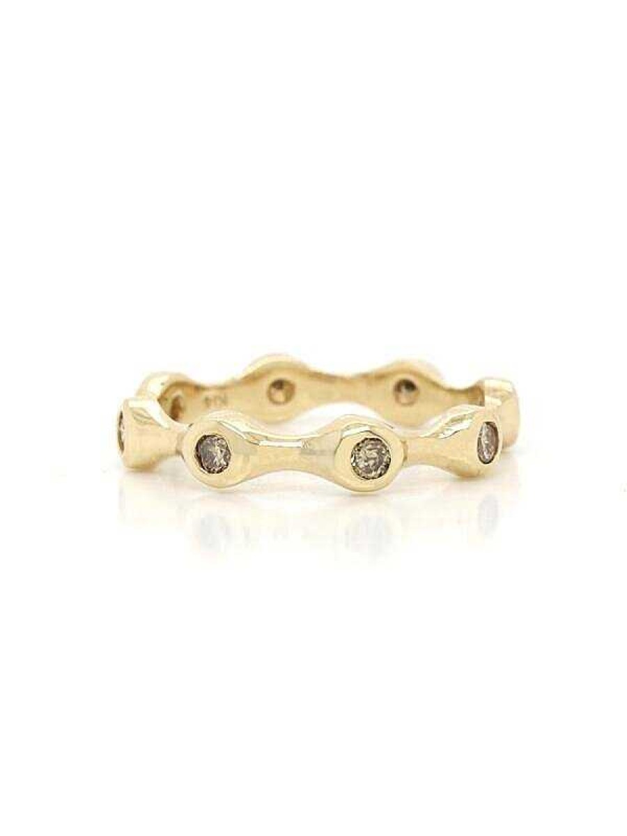 Stones & Gold Rings | Champagne Diamond Bezel Freeform Stackable Solid 14 Karat Gold Ring