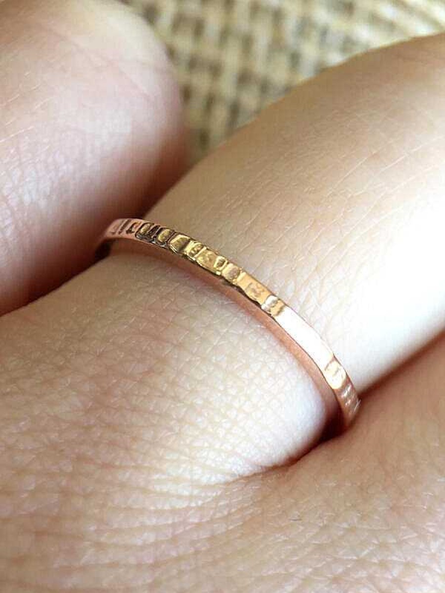 Stones & Gold Rings | 1.4Mm Hammered Solid 14K Gold Stackable Band