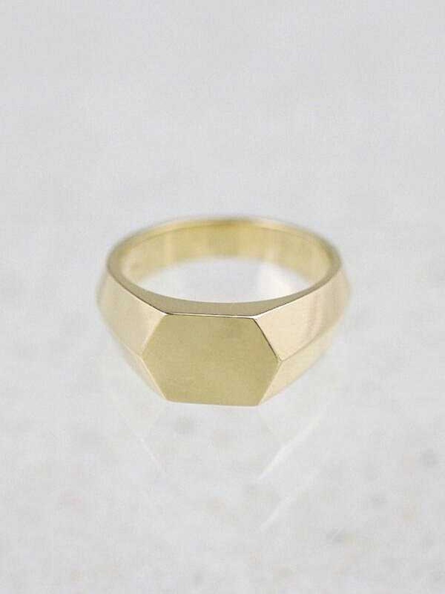 Stones & Gold Rings | Uni Hexagon Signet Solid 14 Karat Gold Ring