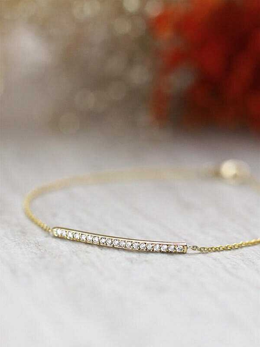 Stones & Gold Bracelets & Anklets | Natural Dainty Diamond Solid 14 Karat Gold Bar Bracelet