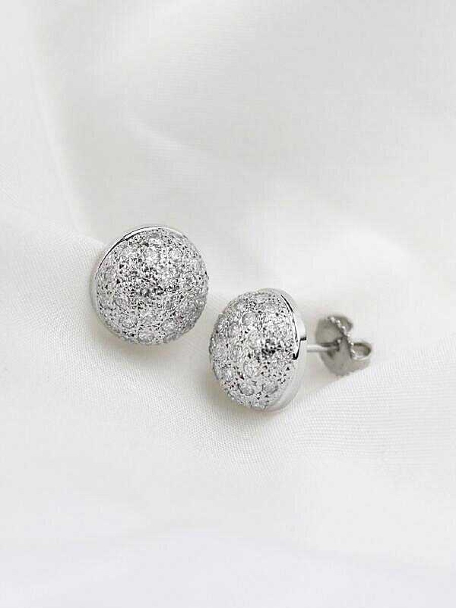 Stones & Gold Earrings | 14.5X14.5Mm Diamond Cluster Dome Stud Solid 14K Gold (14Kr) Earrings