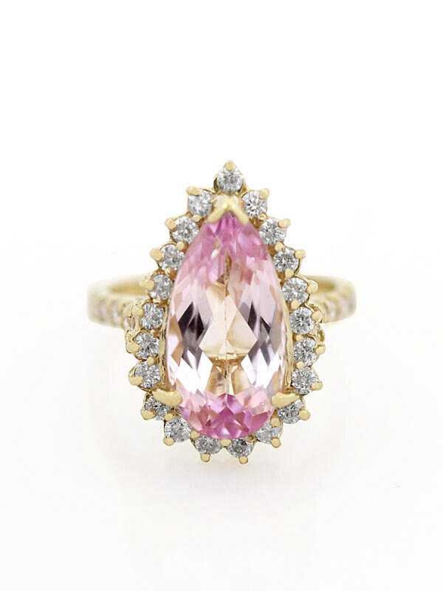 Stones & Gold Rings | 5.73Ct Natural Kunzite And Diamond Cocktail Ring