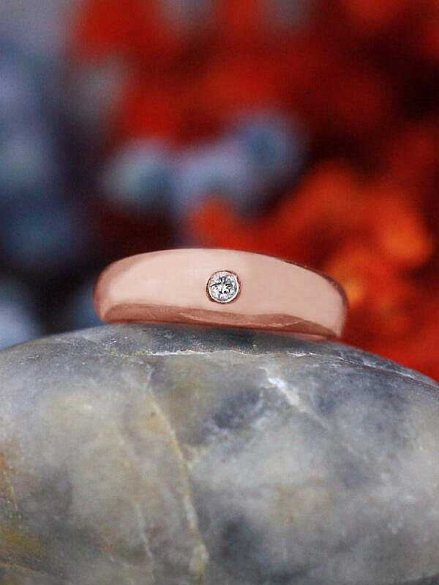 Stones & Gold Rings | Bezel Diamond Dome Pinky Signet Ring 14 Karat Gold Ring