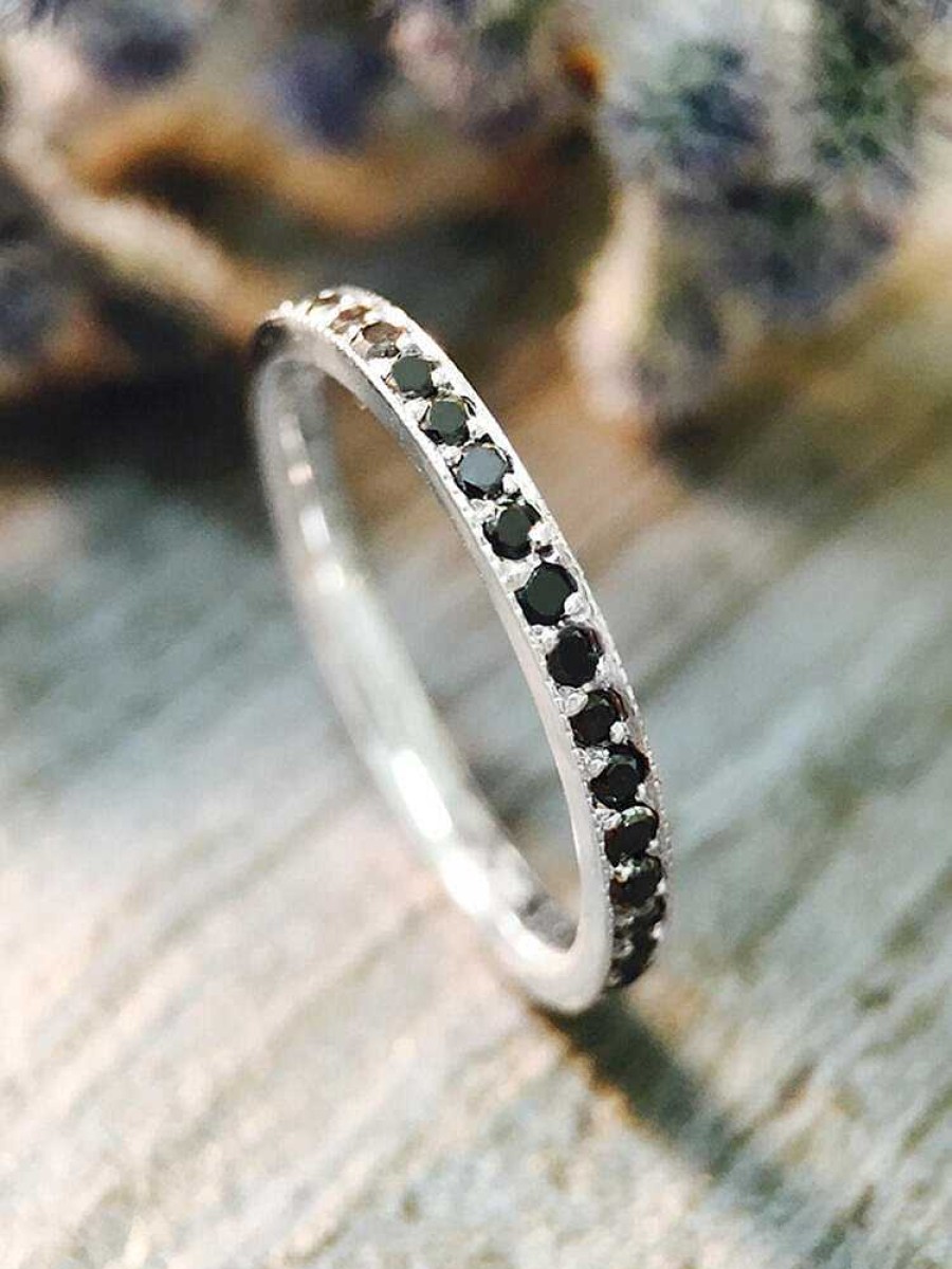 Stones & Gold Rings | 2Mm Black Diamond Eternity Wedding Band Solid Gold (14Kw) Edgy Stackable Engagement Ring