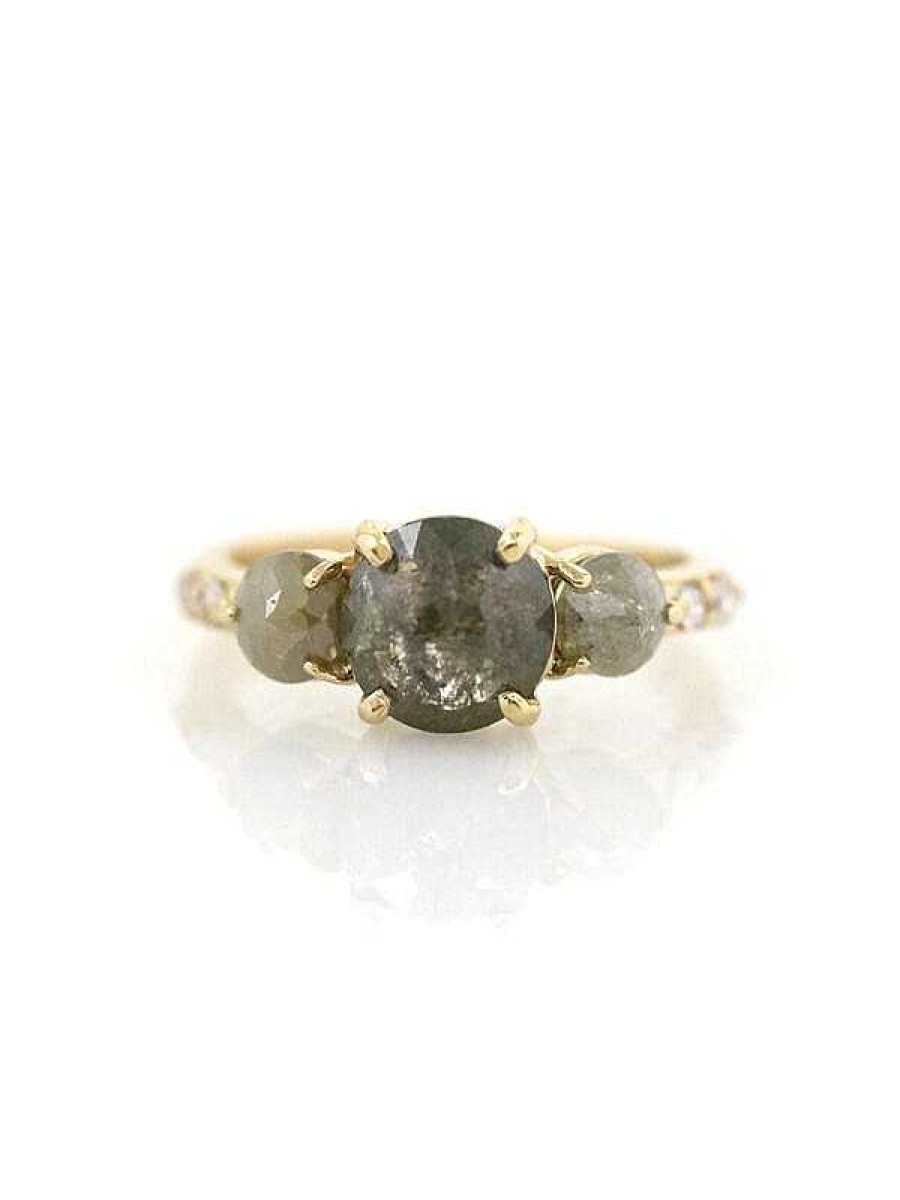 Stones & Gold Rings | 2.7Ct Grey Diamond Three Stone Solid 14 Karat Gold Engagement Ring