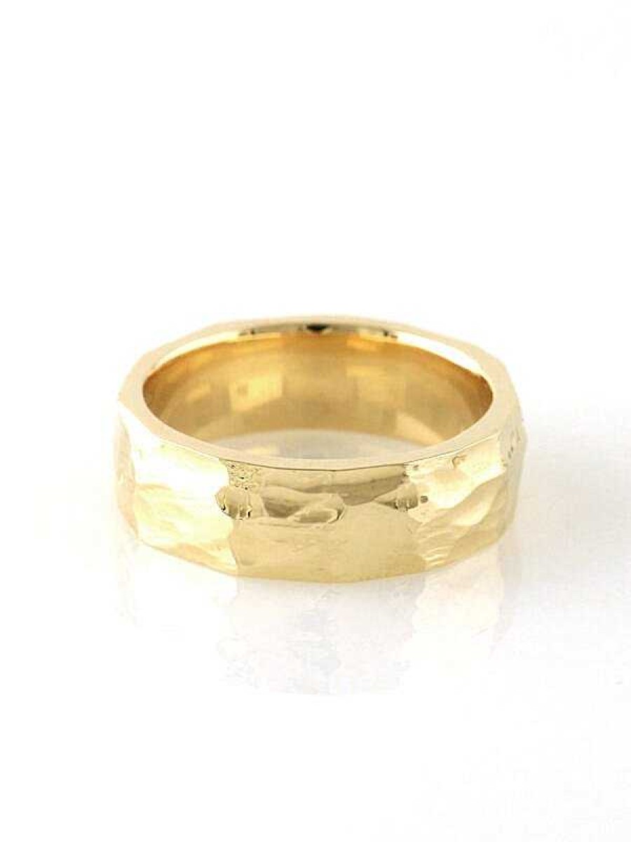 Stones & Gold Rings | 6Mm Substantial Hammered Solid 14 Karat Gold Men'S Wedding Band