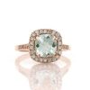 Stones & Gold Rings | Cushion Aquamarine Halo Solid 14 Karat Gold Engagement Ring