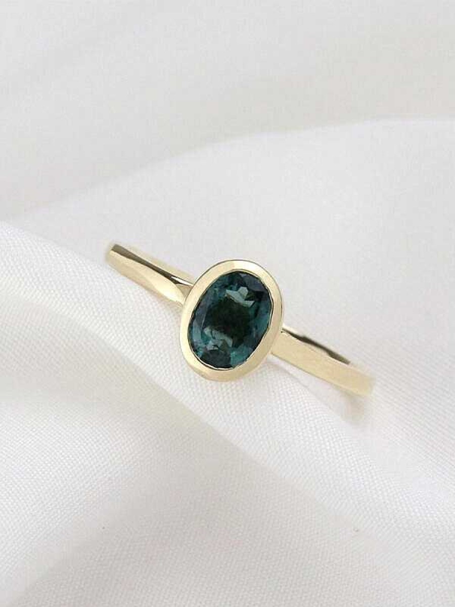 Stones & Gold Rings | Indicolite Tourmaline Bezel Stackable 14 Karat Gold Ring