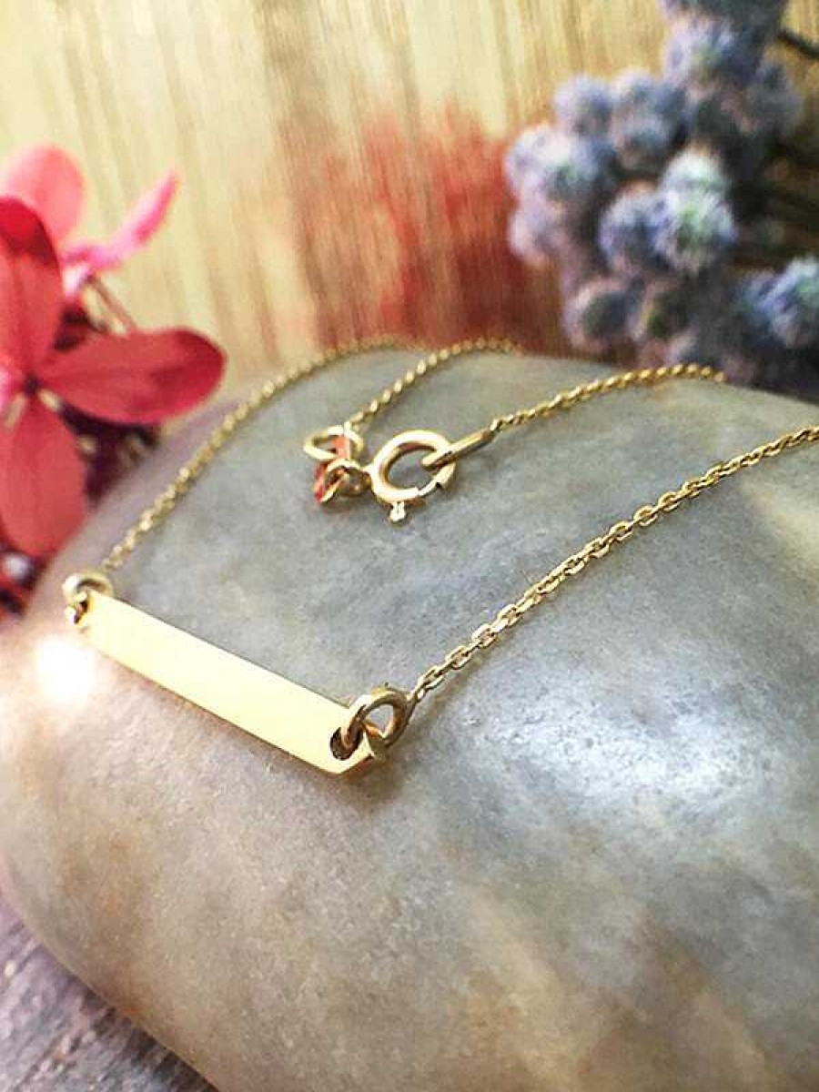 Stones & Gold Necklaces | Bar With Engraving Option Available Pendant Solid Gold (14Ky) Minimalist Chain Necklace