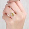 Stones & Gold Rings | 8X6Mm Natural Yellow Sapphire Classic Diamond Halo Solid 14 Karat Gold Engagement Ring