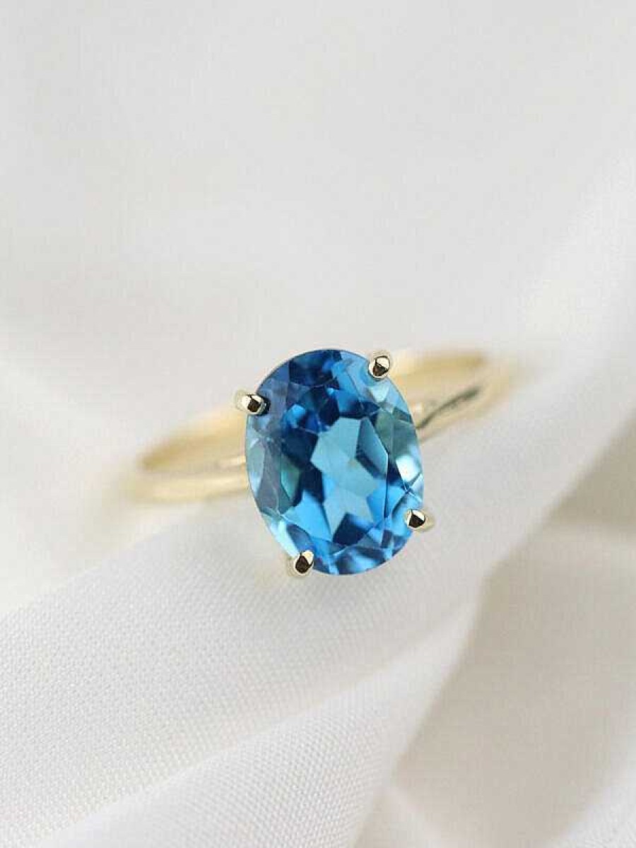 Stones & Gold Rings | 3.14Ct Natural Blue Topaz Solid 14 Karat Gold Solitaire Ring