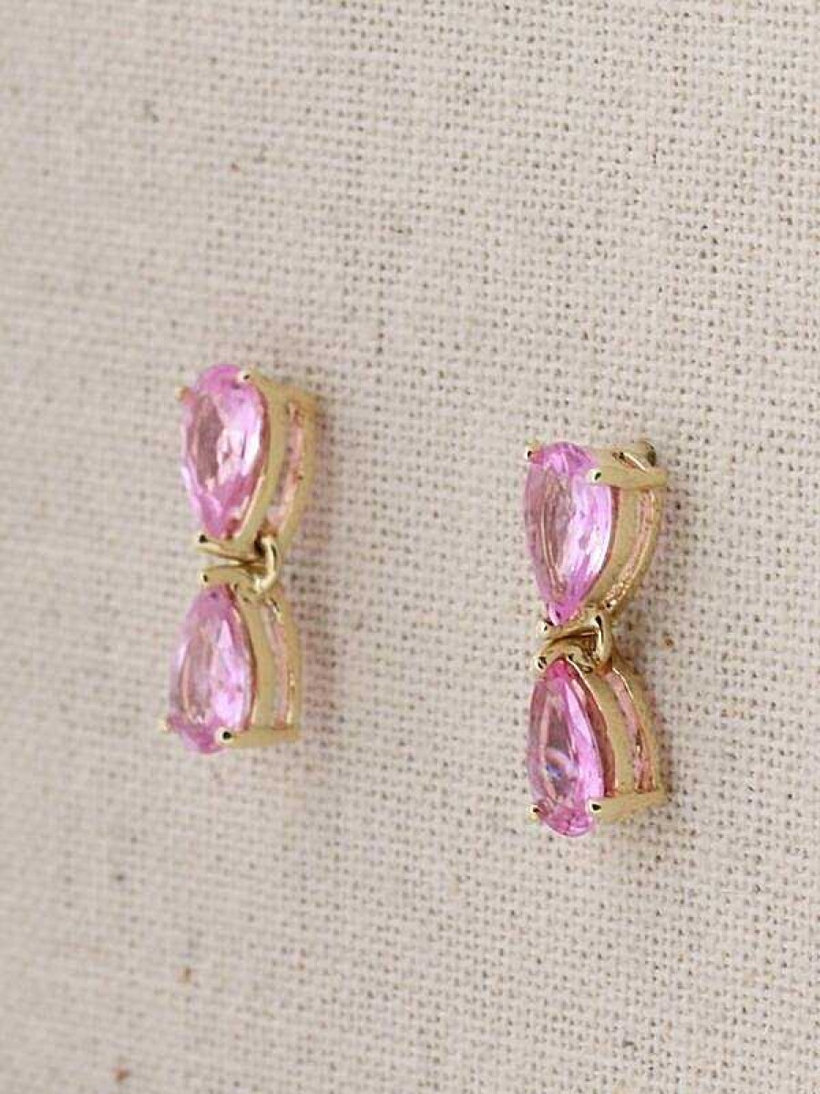 Stones & Gold Earrings | Natural Pink Sapphire Teardrop Solid 14 Karat Gold Chandelier Earrings