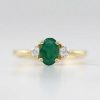 Stones & Gold Rings | 5X7Mm Emerald And Diamond Engagement Solid 14K Gold Wedding Ring