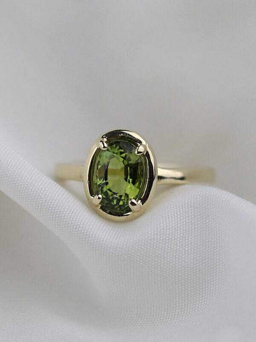 Stones & Gold Rings | 8X6Mm Peridot Dome Solitaire Ring