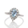 Stones & Gold Rings | Teardrop Aquamarine Halo Solid 14 Karat Gold Engagement Ring