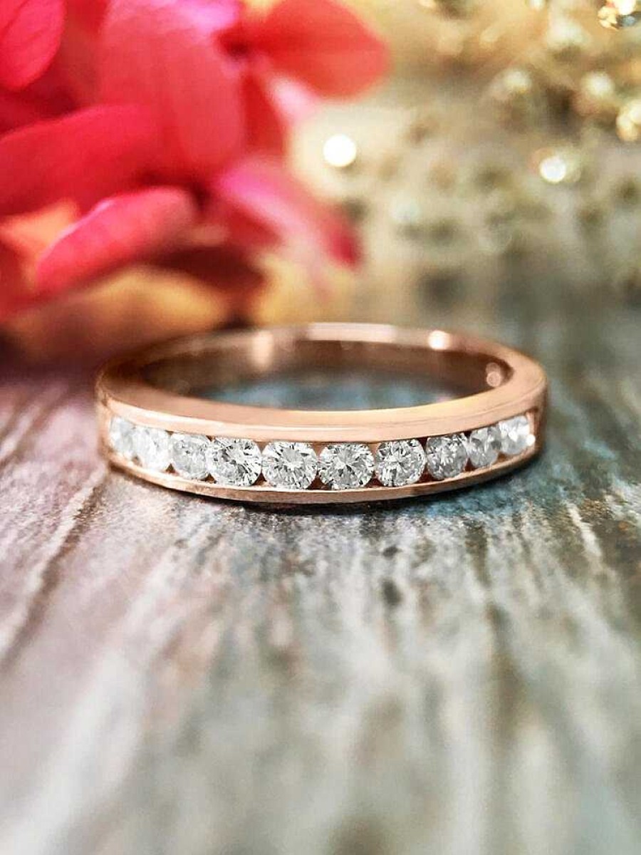 Stones & Gold Rings | 3Mm Diamond Wedding Band Solid Gold (14Ky) Stackable Women'S Engagement Ring