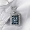 Stones & Gold Necklaces | 2.91Ct Blue And White Diamond Solid 14 Karat Gold Bar Pendant