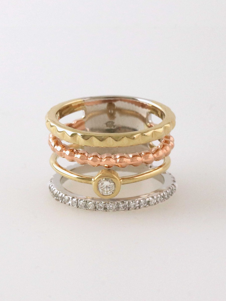 Stones & Gold Rings | 4 Row Diamond And Gold Stacklable Set