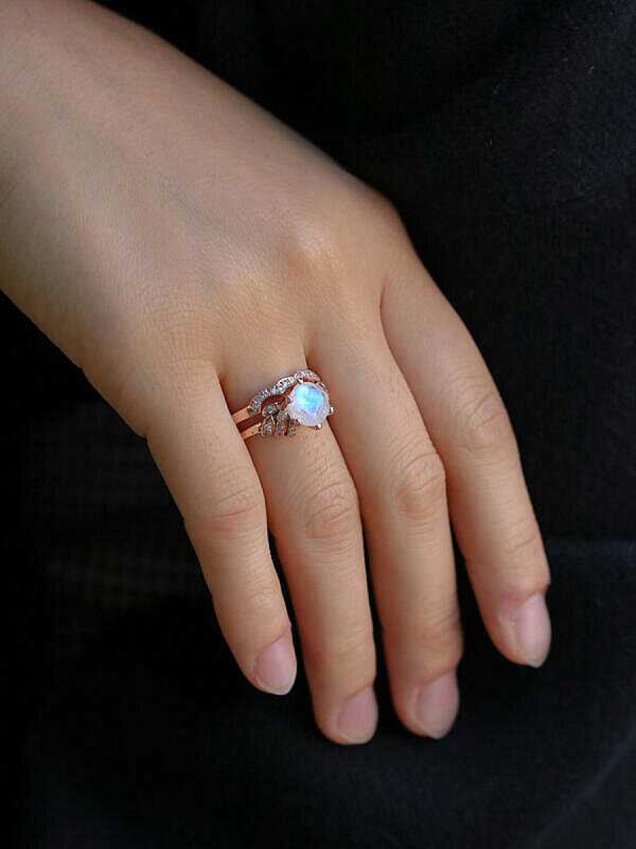 Stones & Gold Rings | Moonstone Floral Solid 14 Karat Gold Engagement Ring