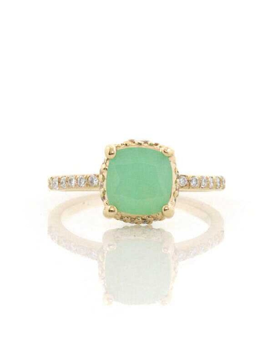 Stones & Gold Rings | Cushion Peruvian Opal Under Halo Solid 14 Karat Gold Engagement Ring