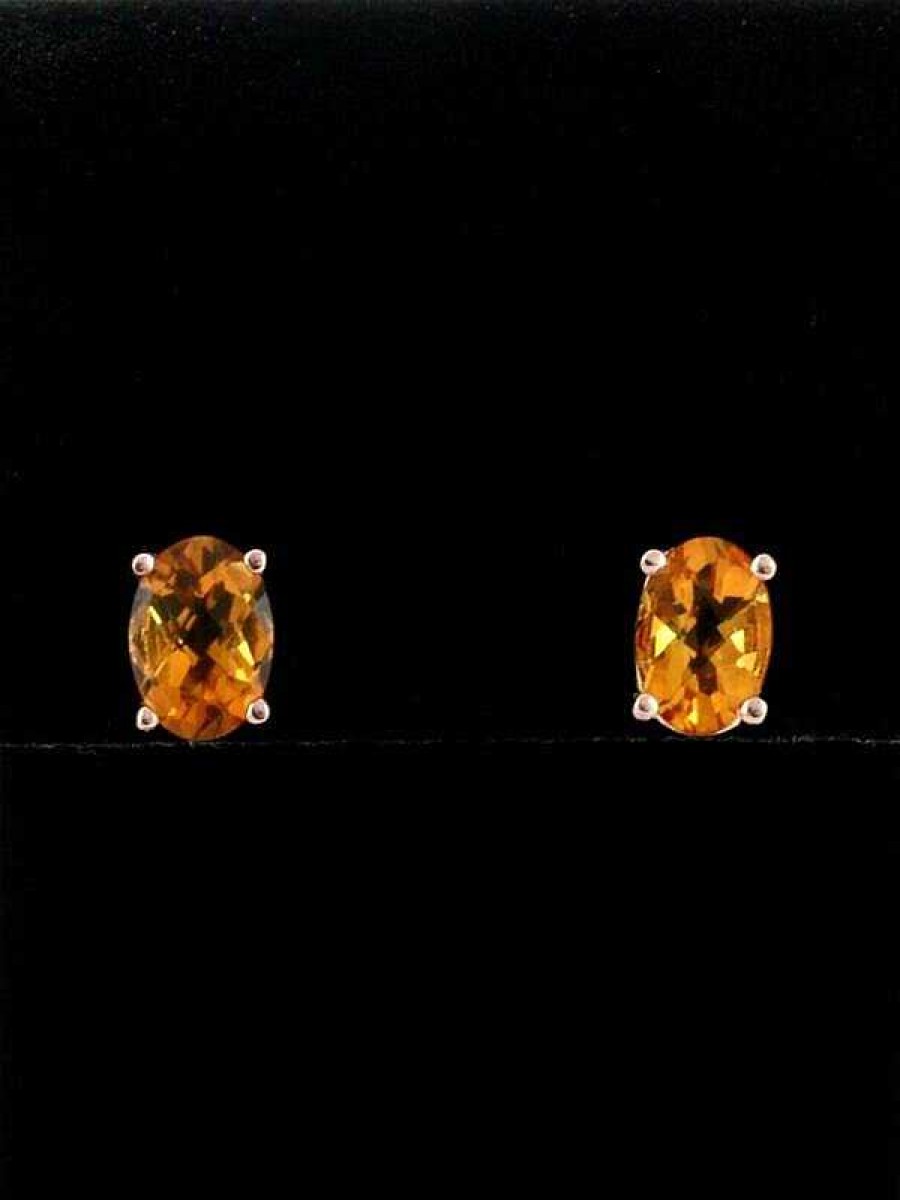 Stones & Gold Earrings | Simple Citrine Solid 14 Karat Gold Stud Earrings