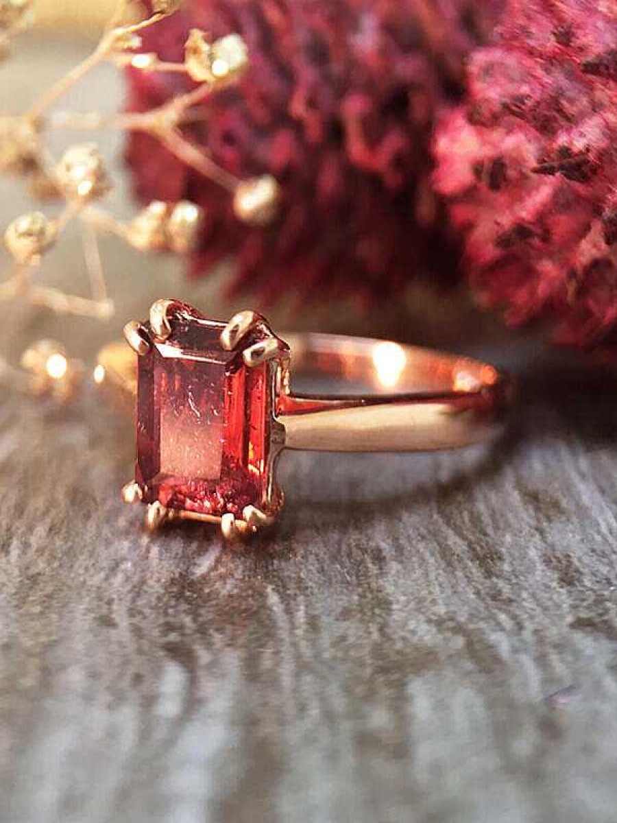 Stones & Gold Rings | 5X7Mm Pink Tourmaline Solitaire Engagement Solid Gold (14Kr) Colored Stone Wedding Ring