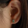 Stones & Gold Earrings | 6X4Mm Mint Green Emerald Solid 14 Karat Gold Stud Earrings