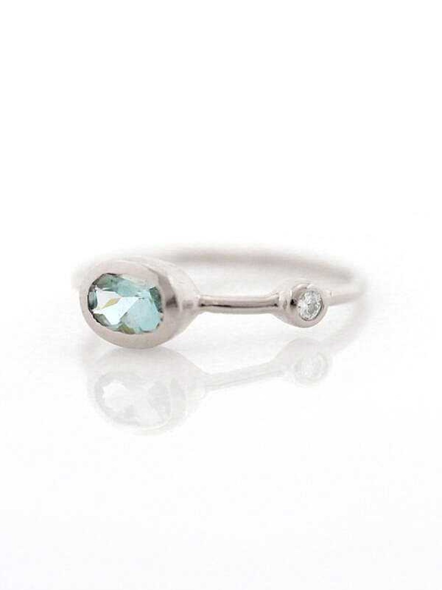 Stones & Gold Rings | Aquamarine And Diamond Bezel March Birthstone Solid 14 Karat Gold Ring