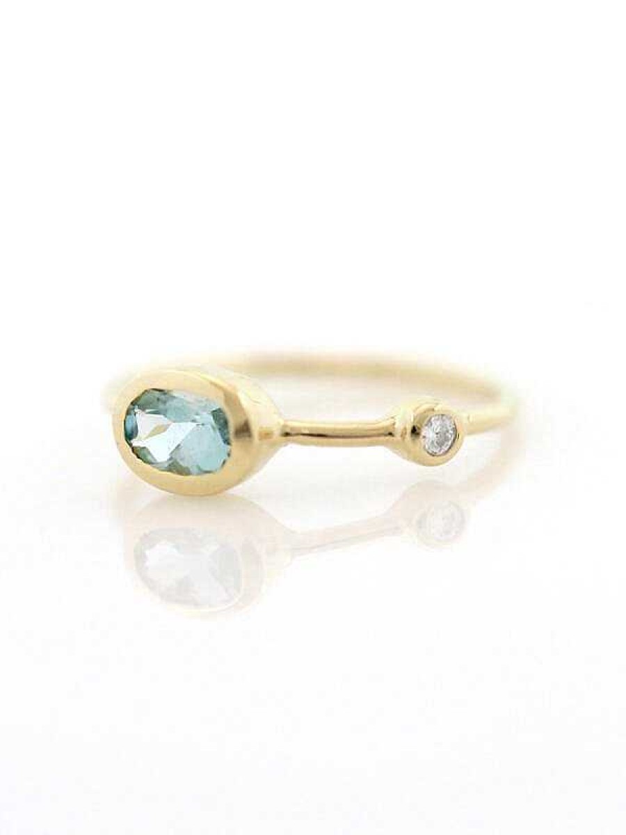 Stones & Gold Rings | Aquamarine And Diamond Bezel March Birthstone Solid 14 Karat Gold Ring