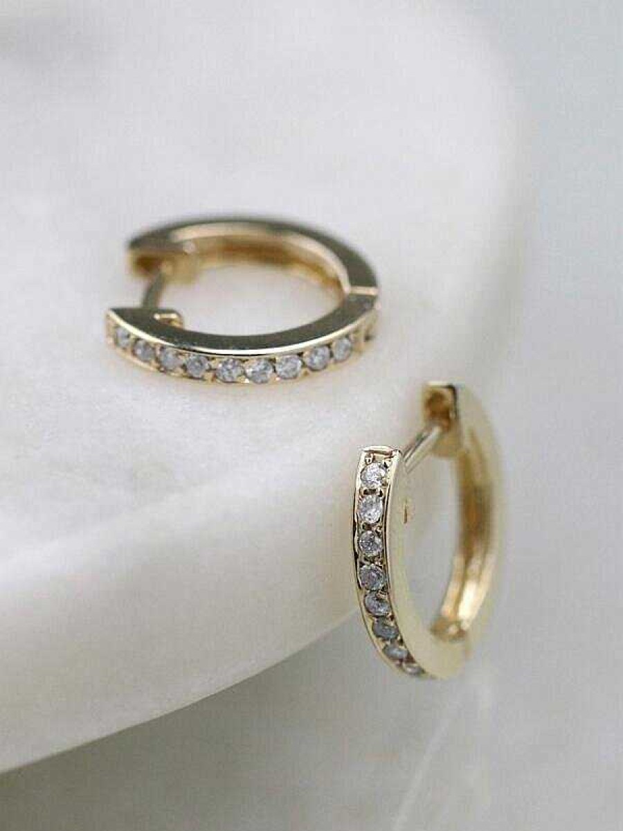 Stones & Gold Earrings | 12.5Mm Diamond Solid 14 Karat Gold Hoops Earrings