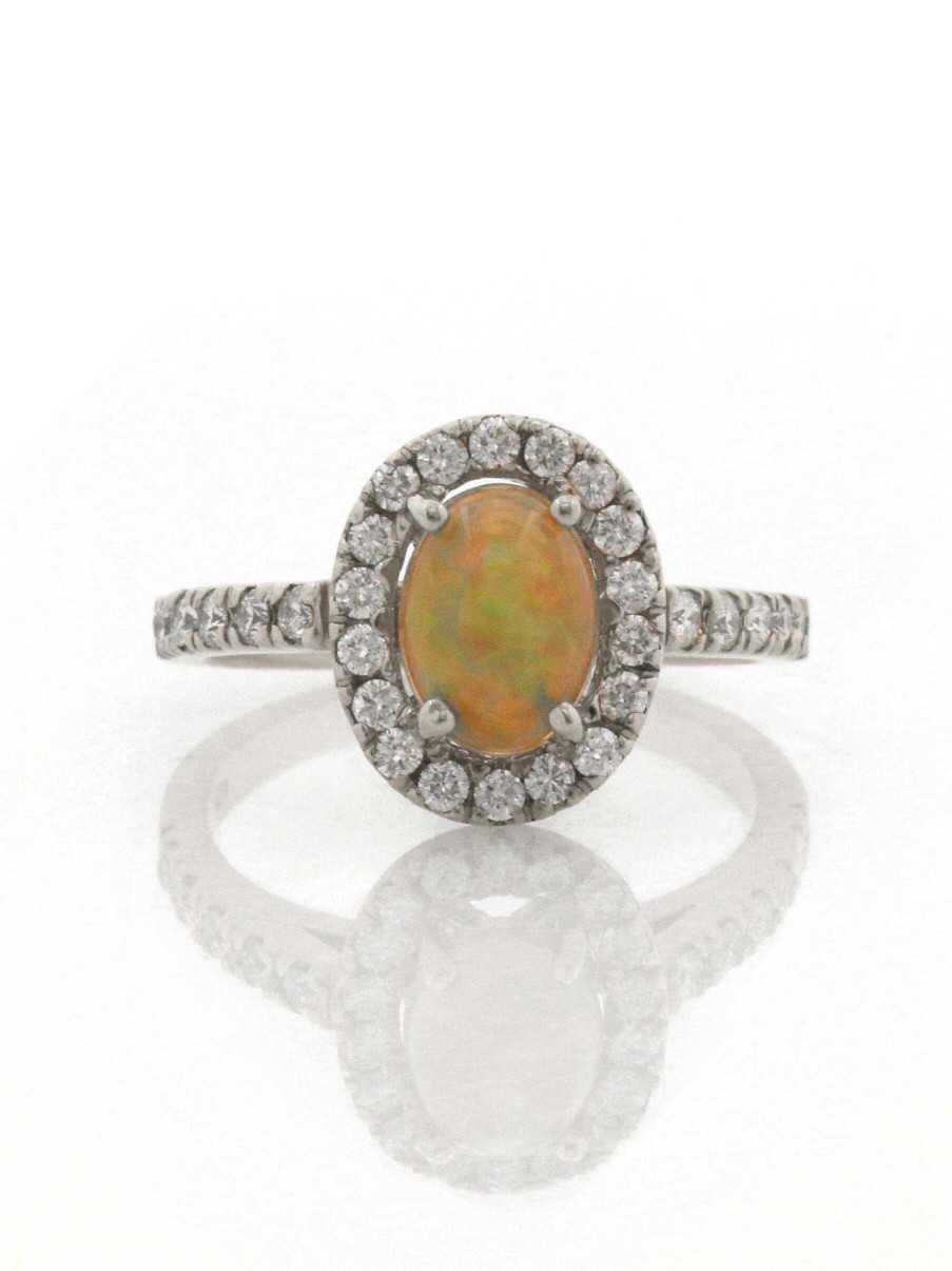 Stones & Gold Rings | 7X5Mm Oval Ethiopian Opal Diamond Halo Engagement Ring