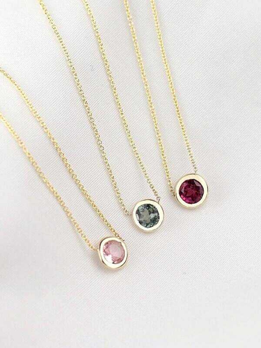 Stones & Gold Necklaces | Pink Tourmaline Solitaire Pendant Solid Gold (14Ky) Minimalist Chain Necklace