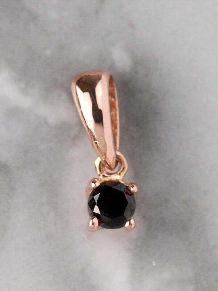 Stones & Gold Necklaces | Petite Natural Black Diamond Classic Four Prong Solid 14 Karat Gold Pendant